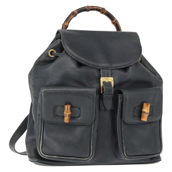 GUCCI Bamboo Backpack Leather Navy Gold 003 2058 0016 Auth 152368 main image 10